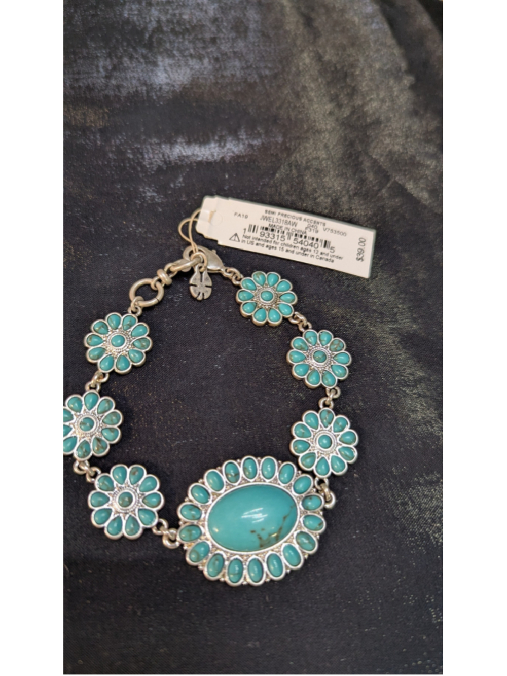 Lucky Brand Turquoise Floral Link Bracelet Semi Precious NWT $39